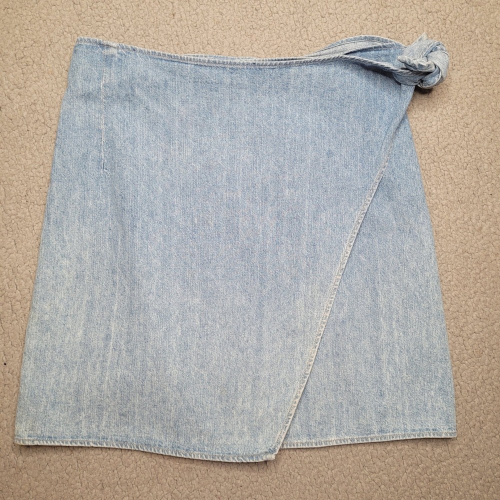 VTG Guess Jeans Skirt Small Blue Denim Wrap Tie Mini Asymmetrical Low Rise90s